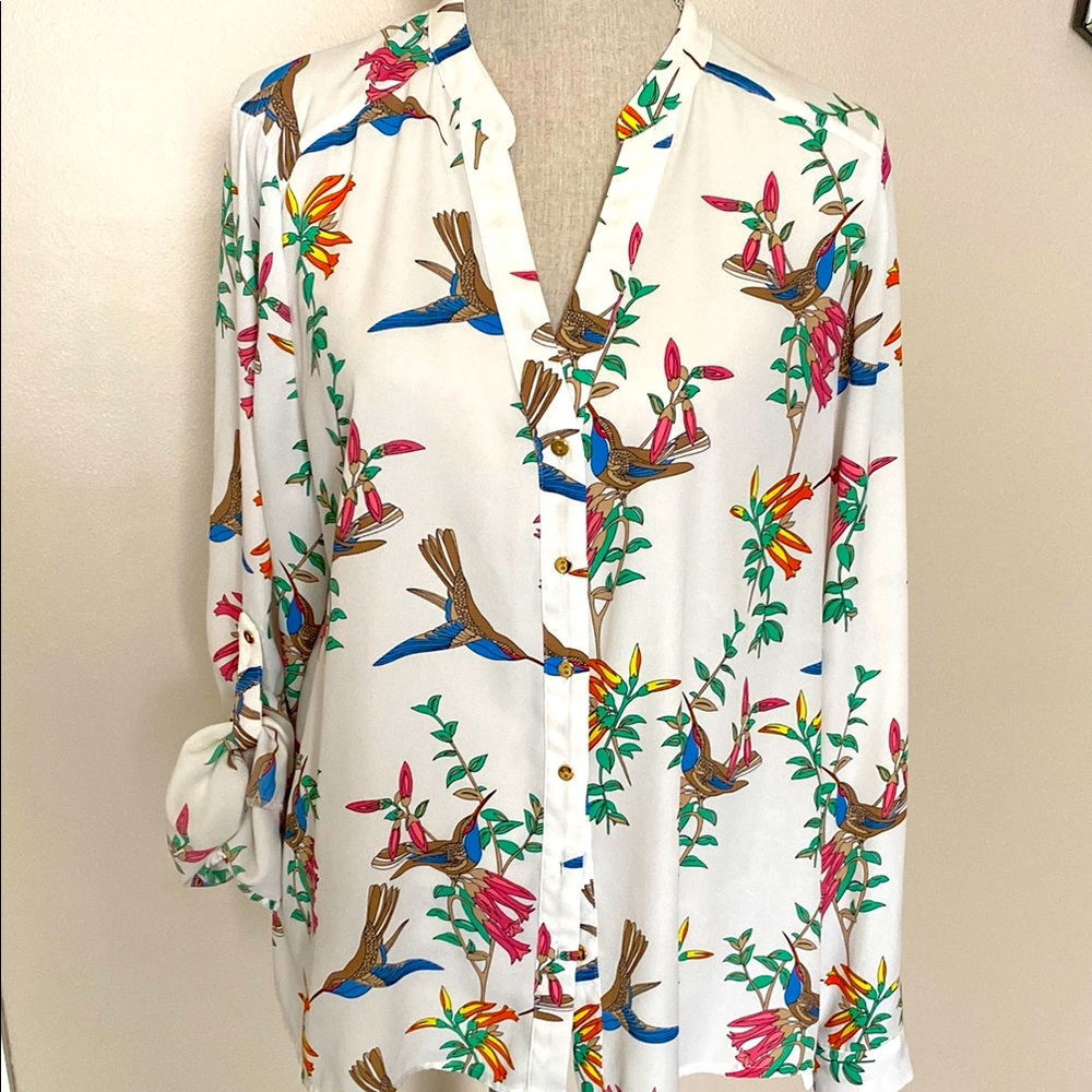 Floral Bird Print Women's Top
